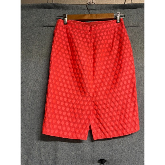J.CREW "The Pencil Skirt" 0 Neon Coral Polka Dot Retro Chic Workwear - Picture 4 of 8